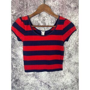 Forever 21 T-shirt Women Small XXI Scoop Top Striped Crop Tom boy Nerd Y2K 90s